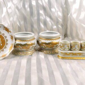 White and Gold Four Piece Serving Set with Dragons # 26960